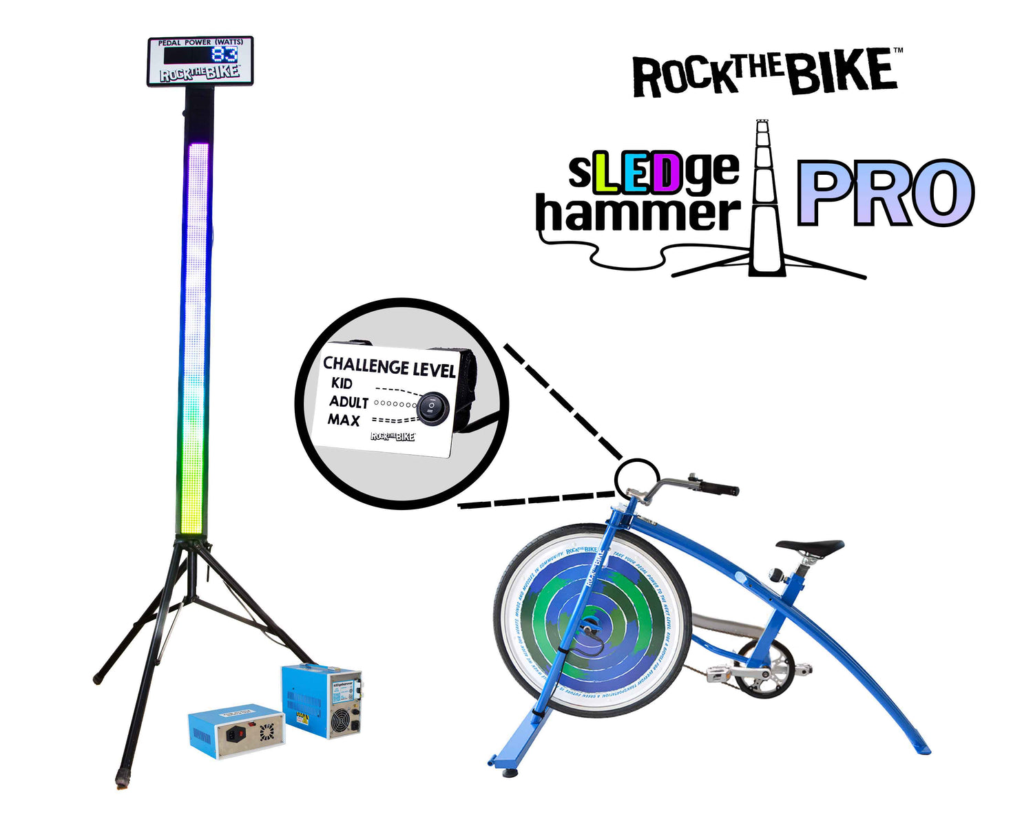 sLEDgehammer 2.0 Pro - Complete Activity - Interactive Pedal Power Light-Up Strength Challenge